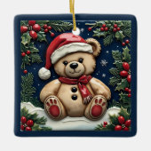 Snow Christmas Bear Customizable セラミックオーナメント (正面)