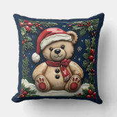 Snow Christmas Bear Throw Pillow クッション (正面)
