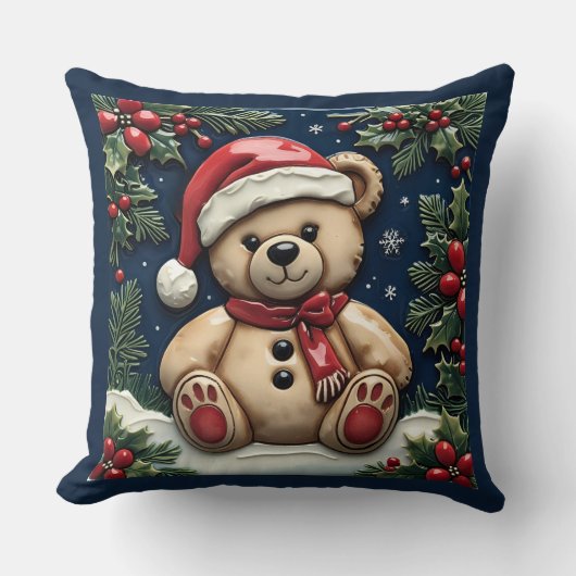 Snow Christmas Bear Throw Pillow クッション (正面)