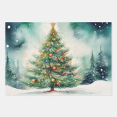 Snow Cover Christmas Trees in Woods ラッピングペーパーシート (正面3)