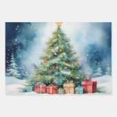 Snow Cover Christmas Trees in Woods ラッピングペーパーシート (正面2)