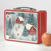 Snow-Covered Countryside Village Lunch Box メタルランチボックス (インサイチュ)