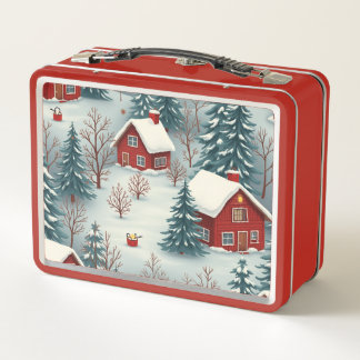 Snow-Covered Countryside Village Lunch Box メタルランチボックス