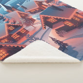 Snow-Covered Houses with Christmas Lights シェルパブランケット (3/4)