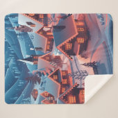 Snow-Covered Houses with Christmas Lights シェルパブランケット (正面(横))