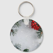 Snow-Covered Pine, Holly Berries, Non Photo キーホルダー (裏面)