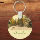 Snow Covered Pine Trees Forest Nature Photo キーホルダー (正面)