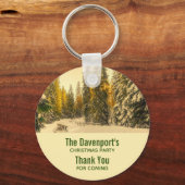 Snow Covered Pine Trees Forest Photo Party Thanks キーホルダー (正面)