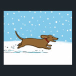 Snow Dachshund - Happy Winter Wiener Dog Holiday ポスター<br><div class="desc">Happy drawing of a Wiener Dog running in the winter snow with snowflakes coming down. Cute holiday poster for Dachshund lovers. This cheerful design makes a fun Christmas gift for the sausage dog lover in your life.</div>