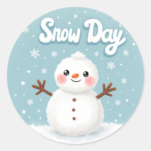 Snow Day Winter Snowman Classic Round Sticker ラウンドシール (正面)