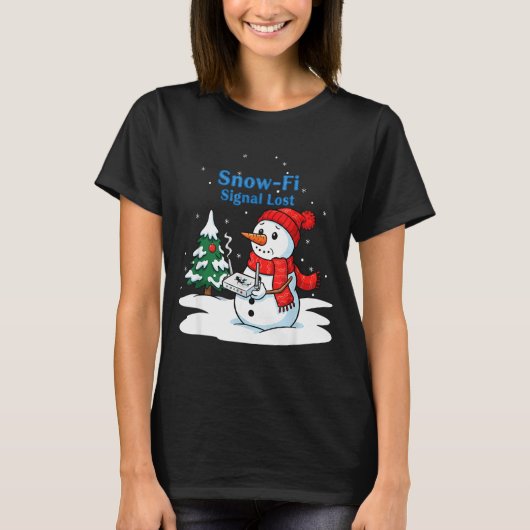 Snow-fi Signal Lost Funny Christmas Snowman Wifi Tシャツ (正面)