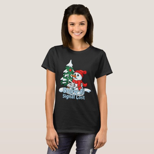 Snow-fi Signal Lost Funny Snowman Christmas Art Tシャツ (正面フル)