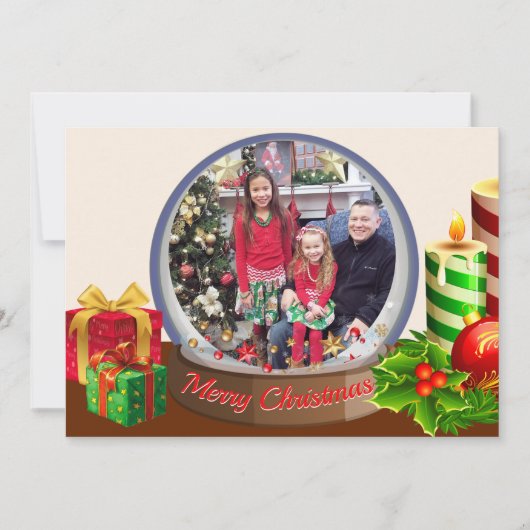Snow Globeクリスマスファミリーキッズフォト シーズンカード (正面)