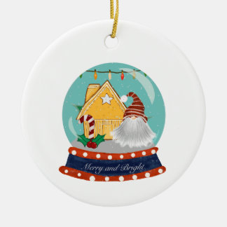 Snow Globe Christmas Gingerbread House with Santa  セラミックオーナメント