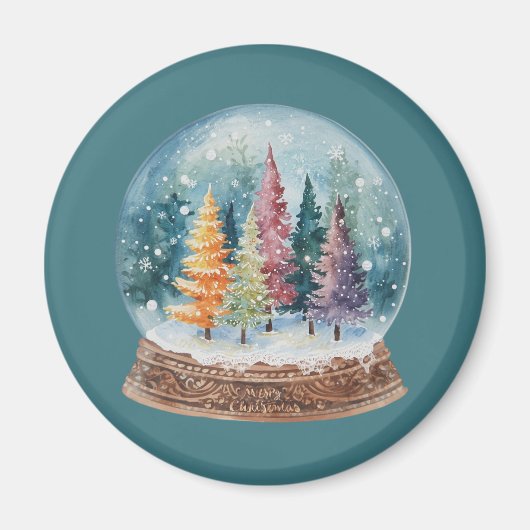 Snow Globe Colorful Christmas Tree Forest マグネット (正面)