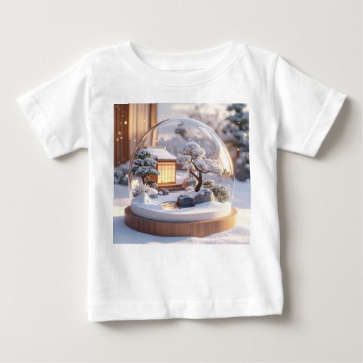 Snow Globe Serenity – Japanese House in Winter Sti ベビーTシャツ (正面)