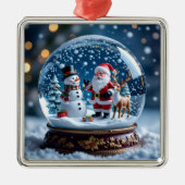 Snow globe with Santa, a Reindeer and Snowman メタルオーナメント (正面)