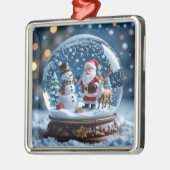 Snow globe with Santa, a Reindeer and Snowman メタルオーナメント (左)