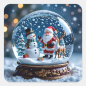 Snow globe with Santa and Reindeer スクエアシール (正面)