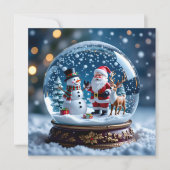 Snow Globe with Snowman and Santa Christmas シーズンカード (正面)