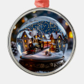 Snow globe with  Vintage Train and Village メタルオーナメント (正面)