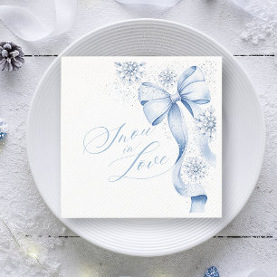 Snow in Love ブルー リボン 冬の結婚式 シャワーナプキン スタンダードカクテルナプキン