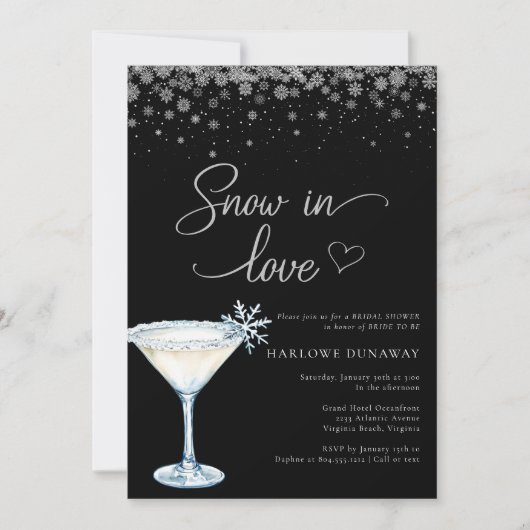 Snow in Love モダン雪の結晶 ブライダルシャワー 招待状 (正面)