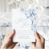 Snow in Love Blue Bow Bridal Shower 招待状