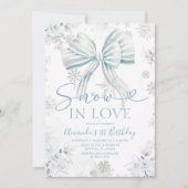 Snow In Love Blue Bow Silver Snowflake Birthday 招待状 (正面)