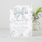 Snow In Love Blue Bow Silver Snowflake Birthday 招待状 (スタンド正面)