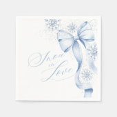 Snow in Love Blue Bow Winter Bridal Shower Napkins スタンダードカクテルナプキン (正面)