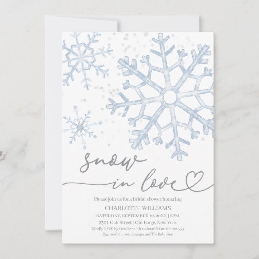 Snow In Love Bridal Shower 招待状 (正面)