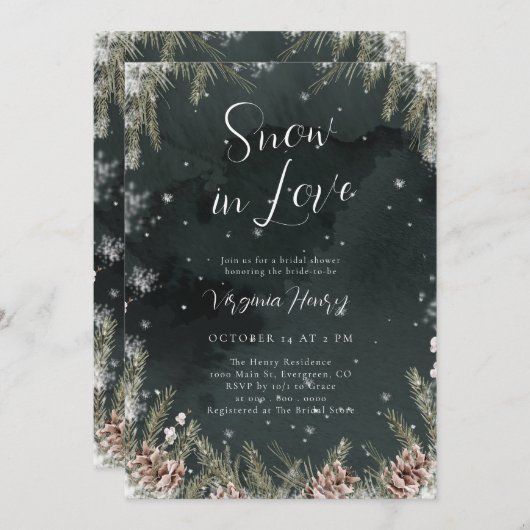 Snow In Love Bridal Shower 招待状 (正面/裏面)