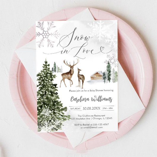 Snow In Love Forest Deer Baby Shower Invitation 招待状