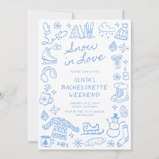 Snow In Love Hand Drawn Winter Bachelorette 招待状 (正面)