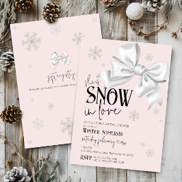 Snow In Love Modern Bow Pink Winter Bridal Shower 招待状