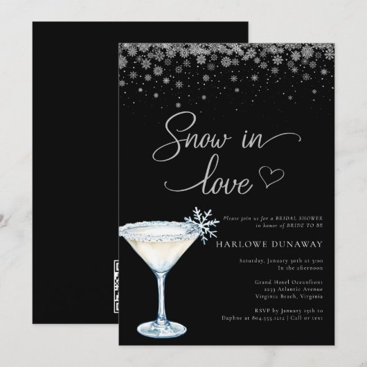 Snow in Love Modern Snowflake Bridal Shower  招待状 (正面/裏面)