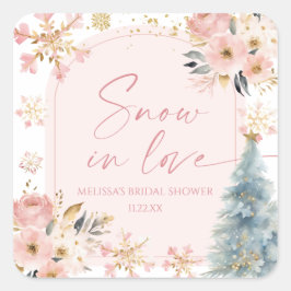 Snow In Love Pink Snowflake Winter Bridal Shower スクエアシール