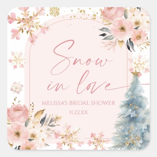 Snow In Love Pink Snowflake Winter Bridal Shower スクエアシール (正面)
