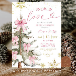 Snow in Love Pink Winter Bridal Shower 招待状