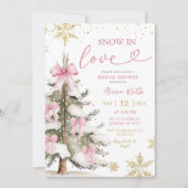 Snow in Love Pink Winter Bridal Shower 招待状 (正面)