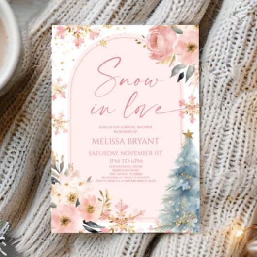 Snow In Love Snowflake Pink Winter Bridal Shower 招待状