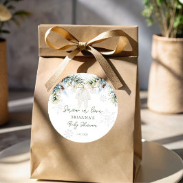 Snow in love snowflakes winter baby shower ラウンドシール