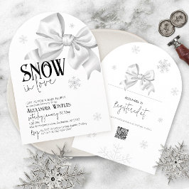 Snow In Love White Bow Baby Shower Winter Arch QR 招待状