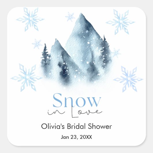 Snow in Love Winter Snowflakes Bridal Shower スクエアシール (正面)