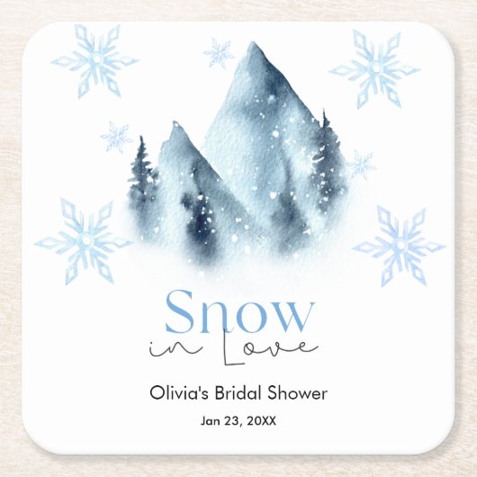 Snow in Love Winter Snowflakes Bridal Shower スクエアペーパーコースター (正面)