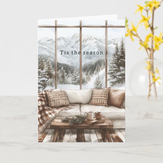 Snow in Window Christmas カード (黄色い花)