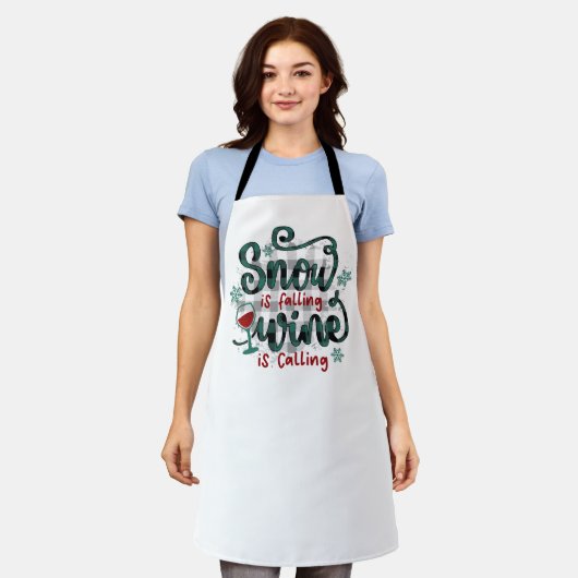 Snow is Falling Wine is Calling Christmas Apron エプロン (着用した状態)