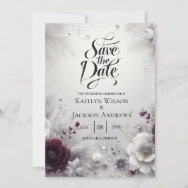 Snow-Kissed Plum and Ivory Floral Save the Date セーブザデート