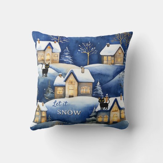 Snow Landscape Cute Winter Cat クッション (裏面)